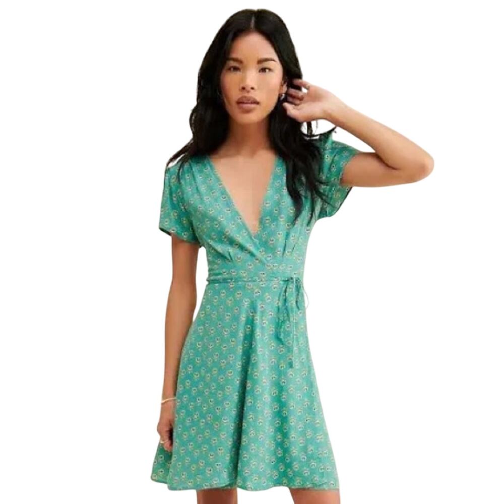 ROLLA'S Teal Green Floral Wrap Mini Dress